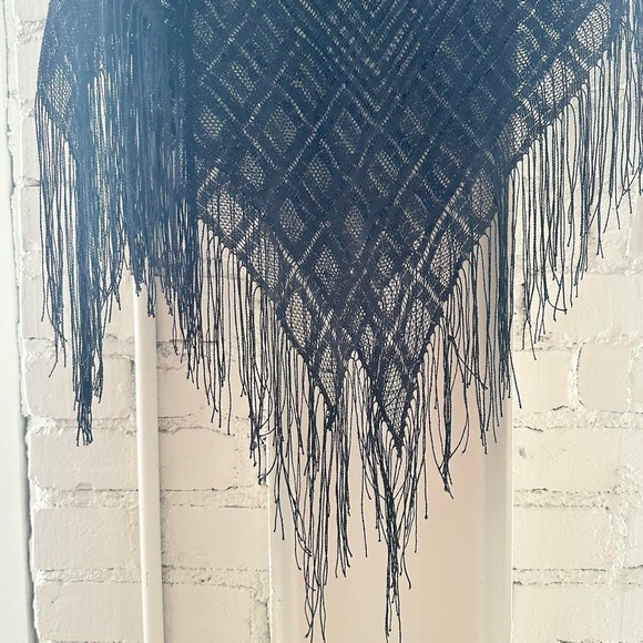 Vintage Black + Lacey With Fringe Shawl - Picture 8 of 8